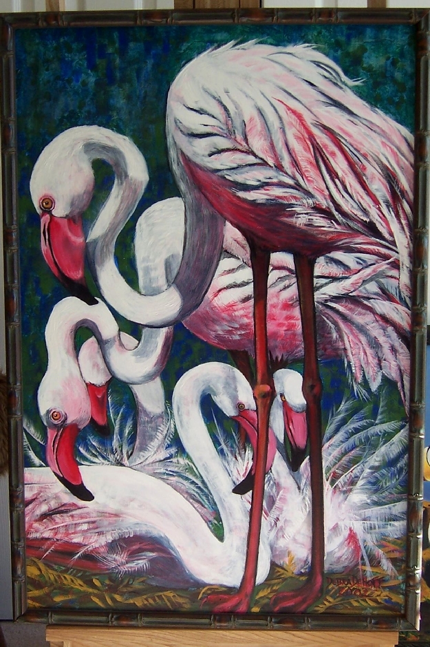 Flamingo painting-acrylic gallery DeHoff Arts- copy writes apply